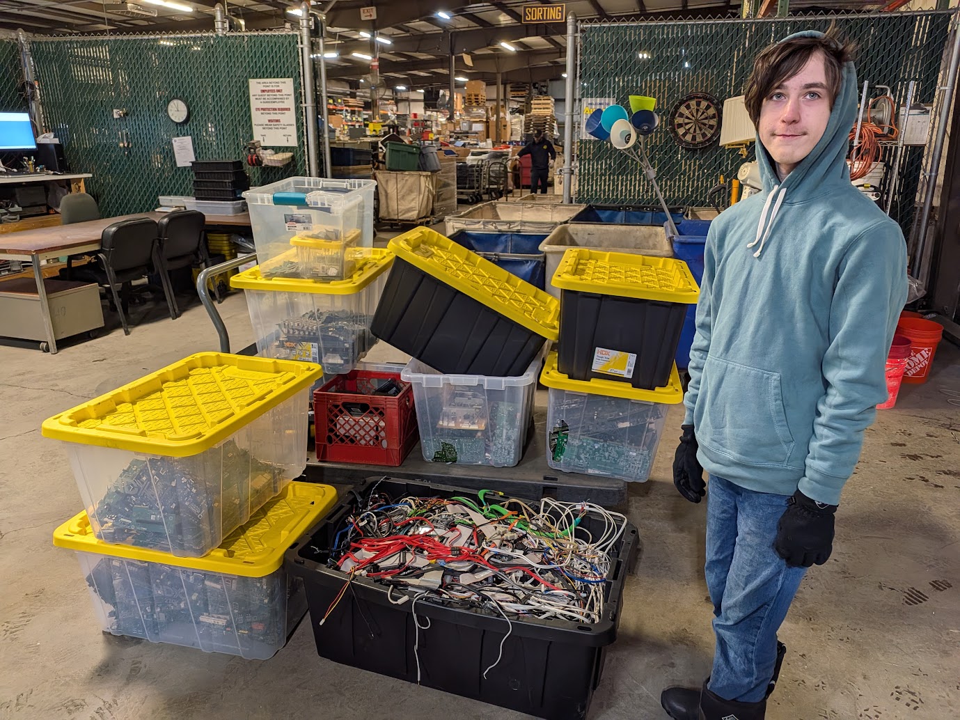 Sorted e-waste materials at recycling facility